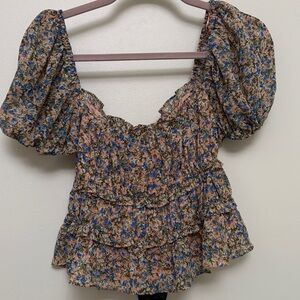 ASTR the Label Floral Puff Sleeve Blouse with Ruffles